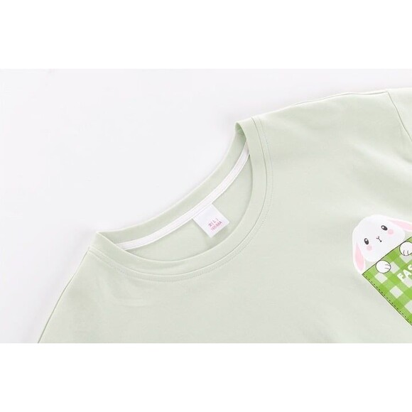 New Cotton Women Capri Pajama Set 2 Pcs Short Sleeve Top Capris pants Sleepwear - Picture 2 of 10